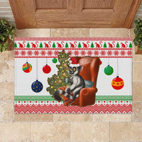 Madagascar Christmas Rubber Doormat with Lemur Santa Hat Holiday Tree and Festive Pattern - Wonder Print Shop