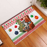 Madagascar Christmas Rubber Doormat with Lemur Santa Hat Holiday Tree and Festive Pattern - Wonder Print Shop
