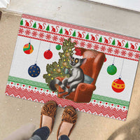 Madagascar Christmas Rubber Doormat with Lemur Santa Hat Holiday Tree and Festive Pattern - Wonder Print Shop
