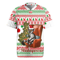 Madagascar Christmas Rugby Jersey with Lemur Santa Hat Holiday Tree and Festive Pattern - Wonder Print Shop