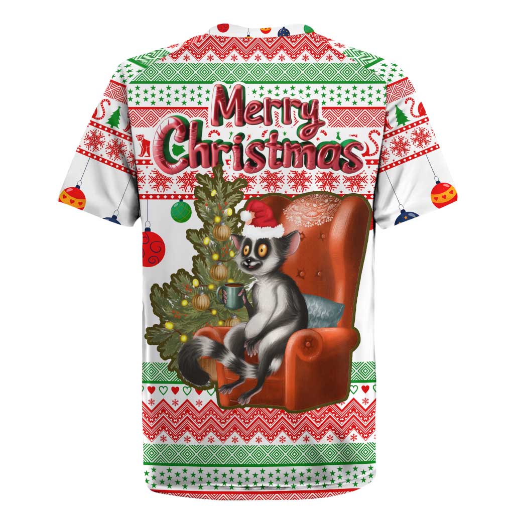 Madagascar Christmas Rugby Jersey with Lemur Santa Hat Holiday Tree and Festive Pattern - Wonder Print Shop