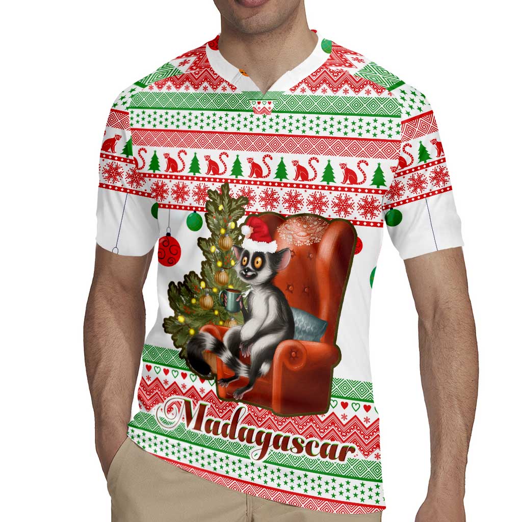 Madagascar Christmas Rugby Jersey with Lemur Santa Hat Holiday Tree and Festive Pattern - Wonder Print Shop