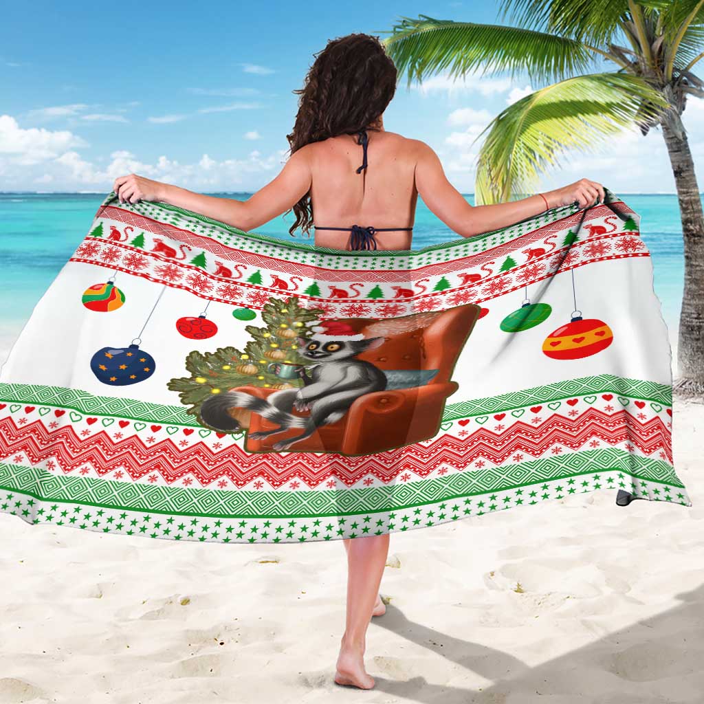 Madagascar Christmas Sarong with Lemur Santa Hat Holiday Tree and Festive Pattern - Wonder Print Shop