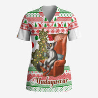 Madagascar Christmas Scrub Top with Lemur Santa Hat Holiday Tree and Festive Pattern - Wonder Print Shop