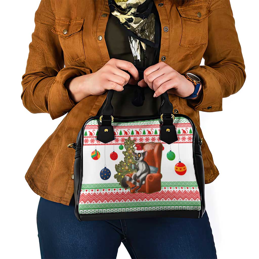 Madagascar Christmas Shoulder Handbag with Lemur Santa Hat Holiday Tree and Festive Pattern - Wonder Print Shop