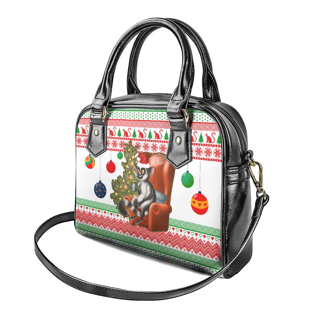 Madagascar Christmas Shoulder Handbag with Lemur Santa Hat Holiday Tree and Festive Pattern - Wonder Print Shop