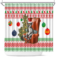 Madagascar Christmas Shower Curtain with Lemur Santa Hat Holiday Tree and Festive Pattern - Wonder Print Shop
