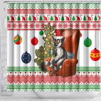 Madagascar Christmas Shower Curtain with Lemur Santa Hat Holiday Tree and Festive Pattern - Wonder Print Shop