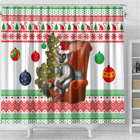 Madagascar Christmas Shower Curtain with Lemur Santa Hat Holiday Tree and Festive Pattern - Wonder Print Shop