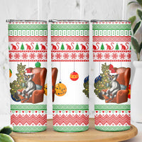 Madagascar Christmas Skinny Tumbler with Lemur Santa Hat Holiday Tree and Festive Pattern - Wonder Print Shop