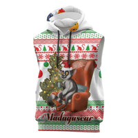 Madagascar Christmas Sleeveless Hoodie with Lemur Santa Hat Holiday Tree and Festive Pattern - Wonder Print Shop