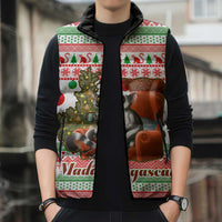 Madagascar Christmas Sleeveless Puffer Jacket with Lemur Santa Hat Holiday Tree and Festive Pattern - Wonder Print Shop