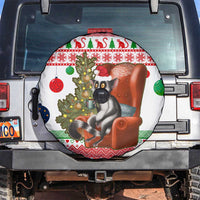 Madagascar Christmas Spare Tire Cover with Lemur Santa Hat Holiday Tree and Festive Pattern - Wonder Print Shop
