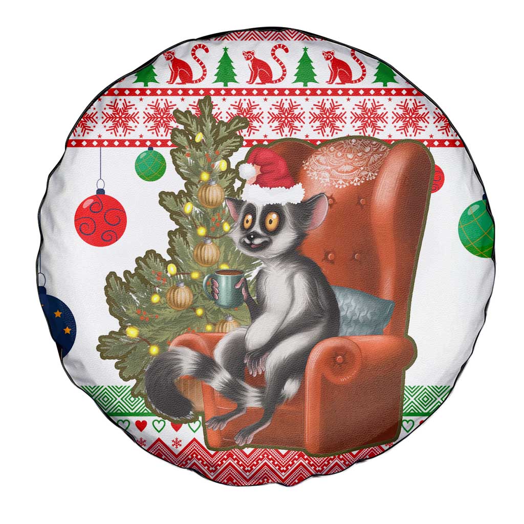 Madagascar Christmas Spare Tire Cover with Lemur Santa Hat Holiday Tree and Festive Pattern - Wonder Print Shop