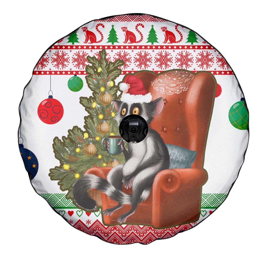 Madagascar Christmas Spare Tire Cover with Lemur Santa Hat Holiday Tree and Festive Pattern - Wonder Print Shop