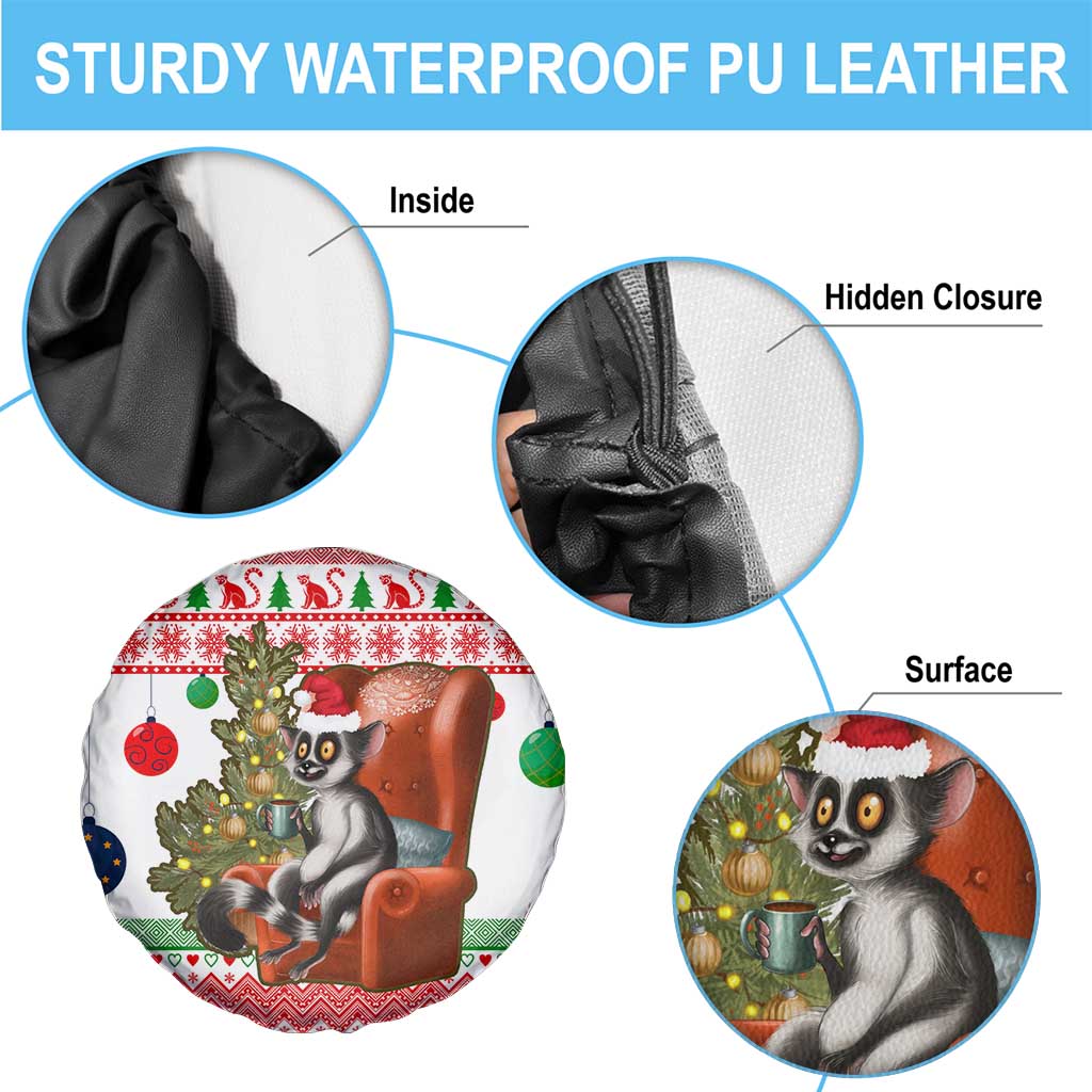 Madagascar Christmas Spare Tire Cover with Lemur Santa Hat Holiday Tree and Festive Pattern - Wonder Print Shop