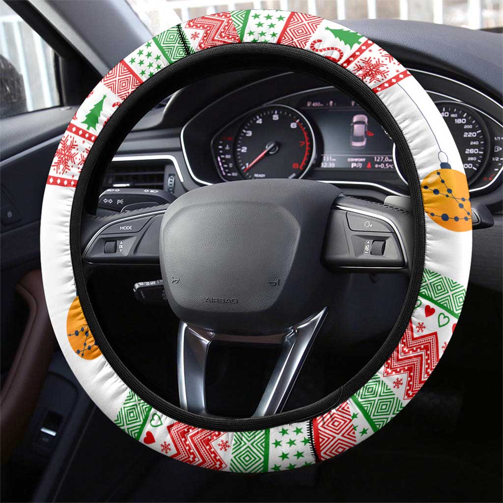 Madagascar Christmas Steering Wheel Cover with Lemur Santa Hat Holiday Tree and Festive Pattern - Wonder Print Shop