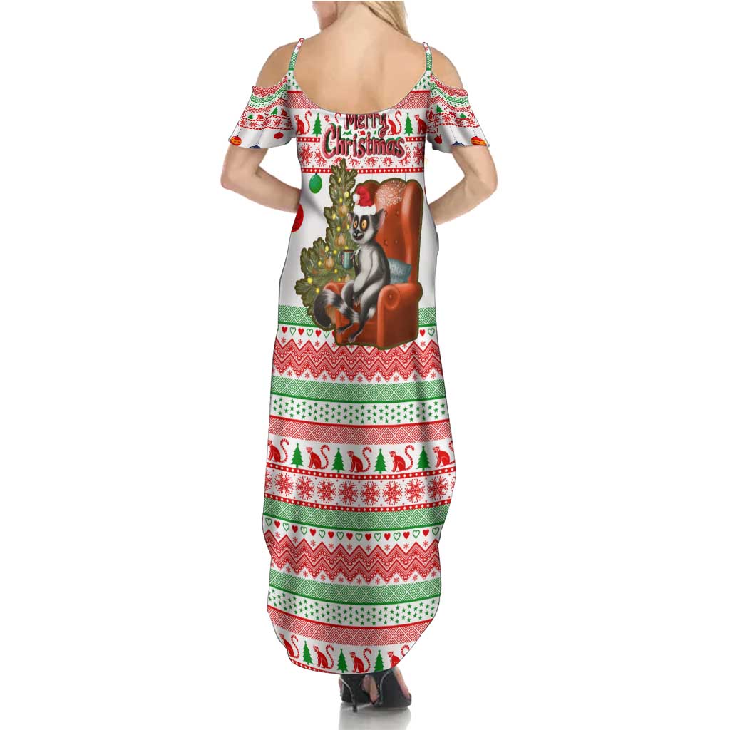 Madagascar Christmas Summer Maxi Dress with Lemur Santa Hat Holiday Tree and Festive Pattern - Wonder Print Shop