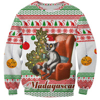 Madagascar Christmas Sweatshirt with Lemur Santa Hat Holiday Tree and Festive Pattern - Wonder Print Shop