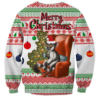 Madagascar Christmas Sweatshirt with Lemur Santa Hat Holiday Tree and Festive Pattern - Wonder Print Shop