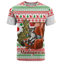 Madagascar Christmas T Shirt with Lemur Santa Hat Holiday Tree and Festive Pattern - Wonder Print Shop