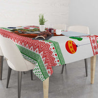 Madagascar Christmas Tablecloth with Lemur Santa Hat Holiday Tree and Festive Pattern - Wonder Print Shop