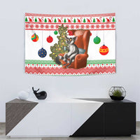 Madagascar Christmas Tapestry with Lemur Santa Hat Holiday Tree and Festive Pattern - Wonder Print Shop