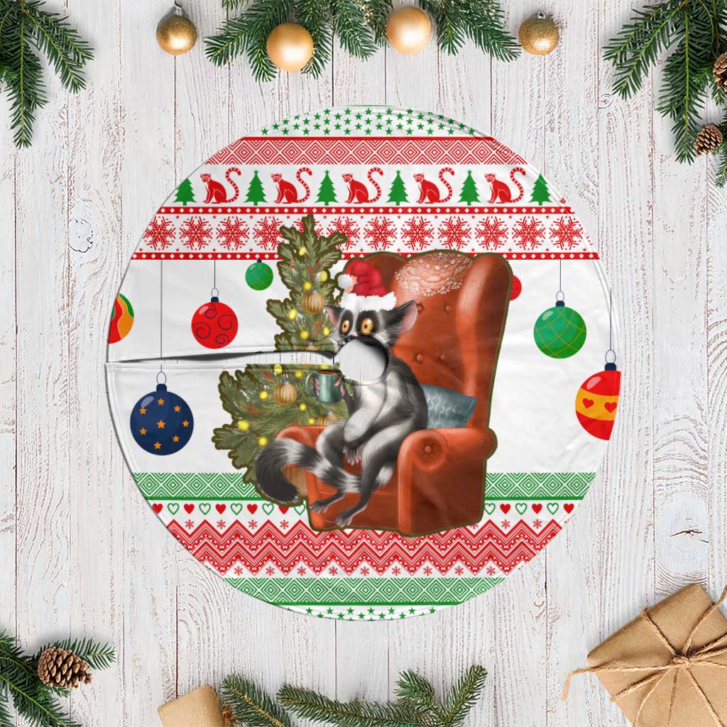 Madagascar Christmas Tree Skirt with Lemur Santa Hat Holiday Tree and Festive Pattern - Wonder Print Shop