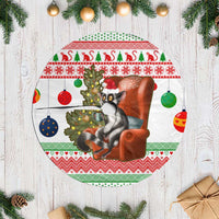 Madagascar Christmas Tree Skirt with Lemur Santa Hat Holiday Tree and Festive Pattern - Wonder Print Shop