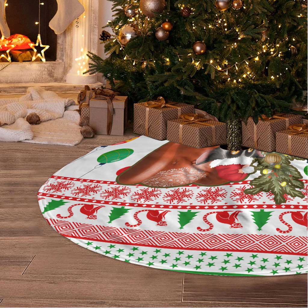 Madagascar Christmas Tree Skirt with Lemur Santa Hat Holiday Tree and Festive Pattern - Wonder Print Shop