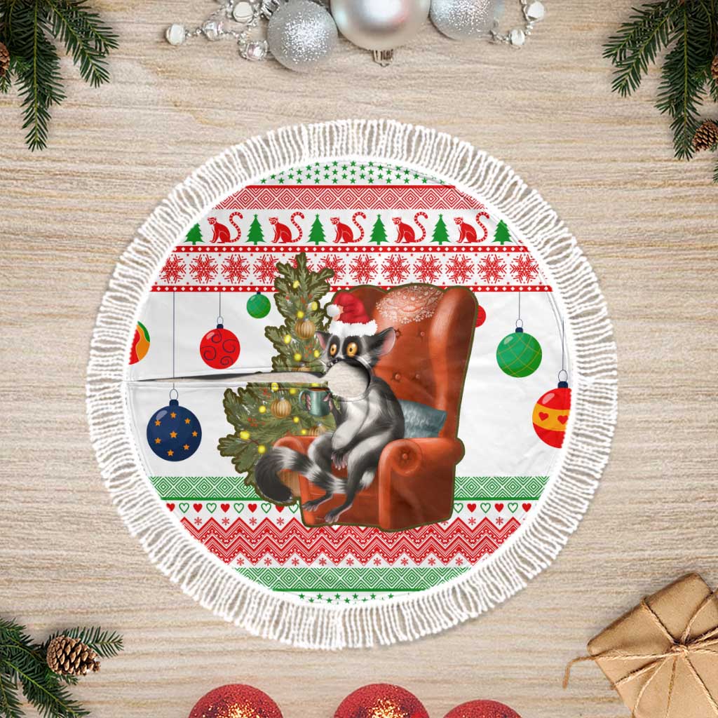 Madagascar Christmas Tree Skirt with Lemur Santa Hat Holiday Tree and Festive Pattern - Wonder Print Shop