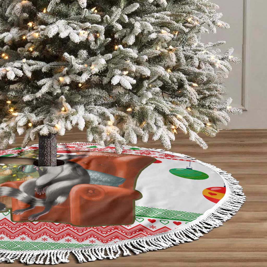 Madagascar Christmas Tree Skirt with Lemur Santa Hat Holiday Tree and Festive Pattern - Wonder Print Shop