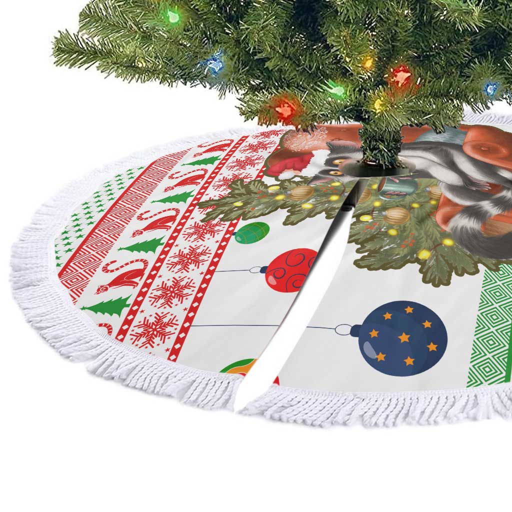 Madagascar Christmas Tree Skirt with Lemur Santa Hat Holiday Tree and Festive Pattern - Wonder Print Shop