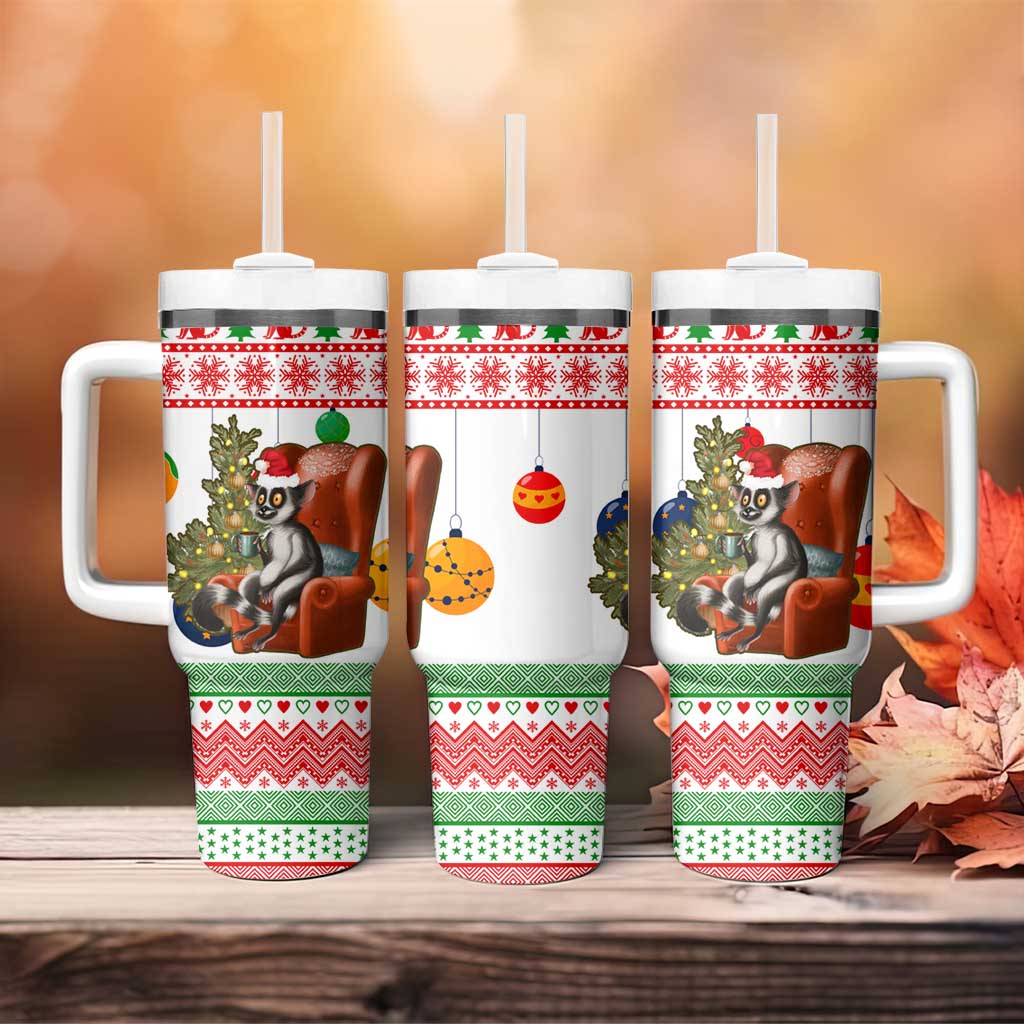 Madagascar Christmas Tumbler With Handle with Lemur Santa Hat Holiday Tree and Festive Pattern - Wonder Print Shop
