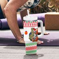 Madagascar Christmas Tumbler With Handle with Lemur Santa Hat Holiday Tree and Festive Pattern - Wonder Print Shop