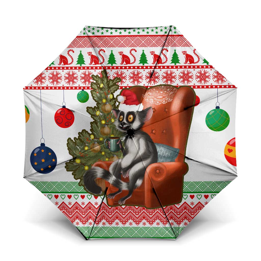 Madagascar Christmas Umbrella with Lemur Santa Hat Holiday Tree and Festive Pattern - Wonder Print Shop