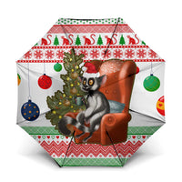 Madagascar Christmas Umbrella with Lemur Santa Hat Holiday Tree and Festive Pattern - Wonder Print Shop