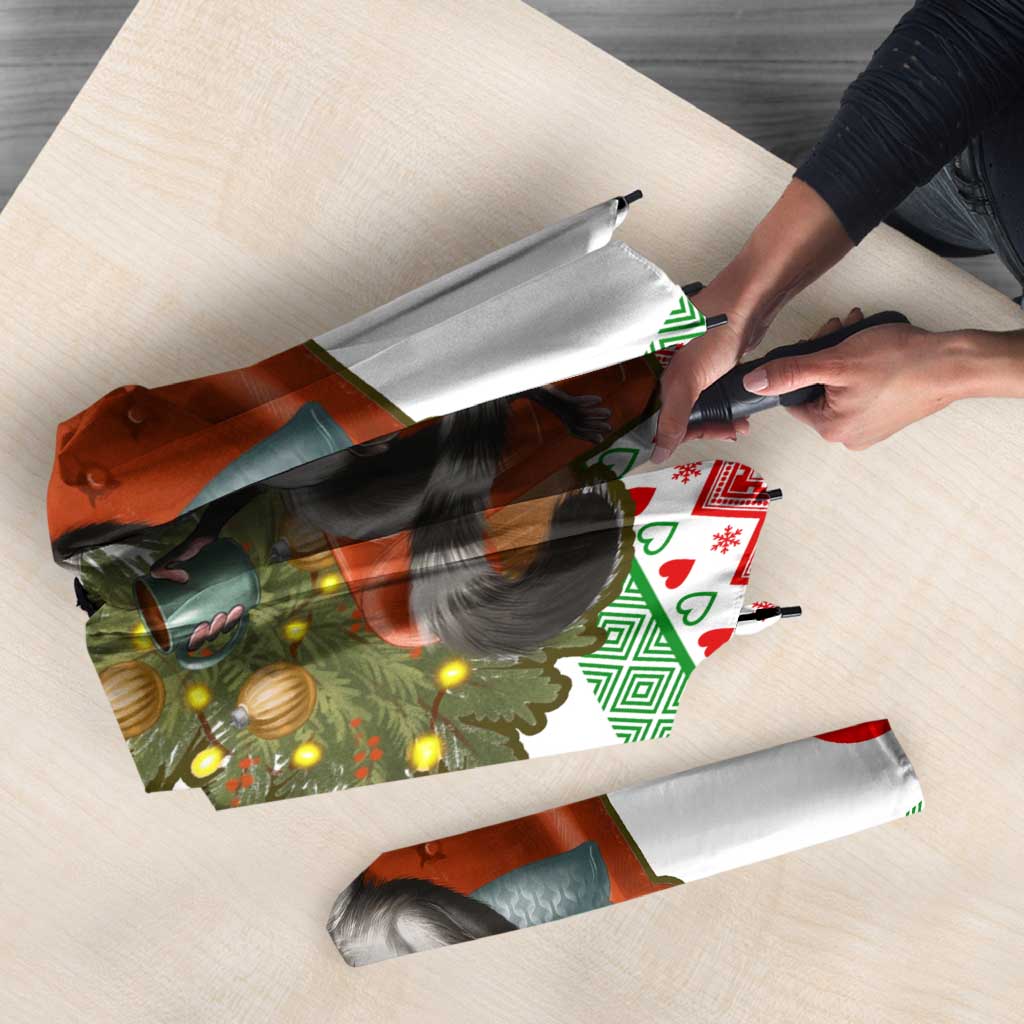 Madagascar Christmas Umbrella with Lemur Santa Hat Holiday Tree and Festive Pattern - Wonder Print Shop