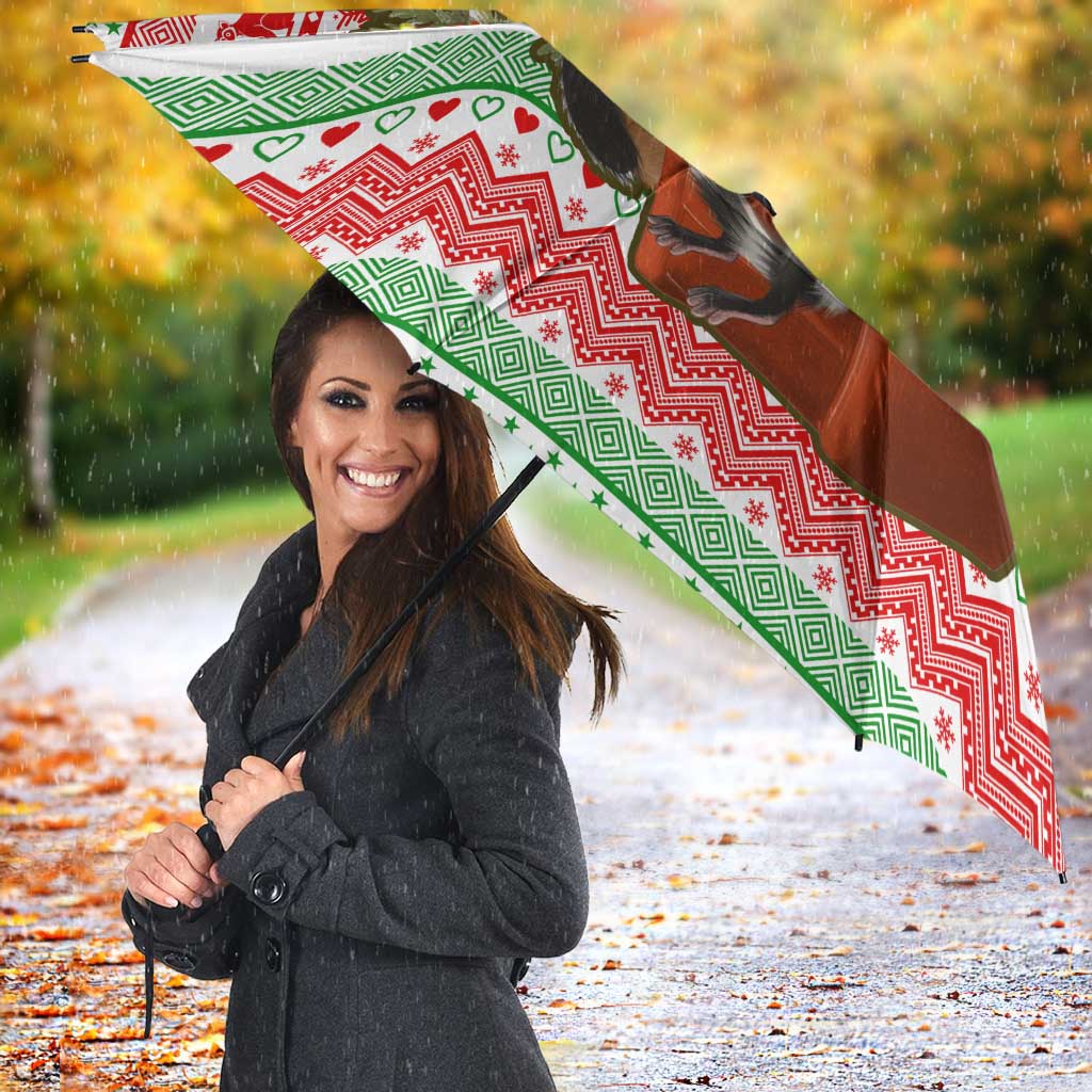 Madagascar Christmas Umbrella with Lemur Santa Hat Holiday Tree and Festive Pattern - Wonder Print Shop