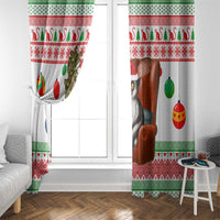 Madagascar Christmas Window Curtain with Lemur Santa Hat Holiday Tree and Festive Pattern - Wonder Print Shop