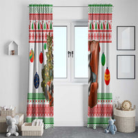 Madagascar Christmas Window Curtain with Lemur Santa Hat Holiday Tree and Festive Pattern - Wonder Print Shop
