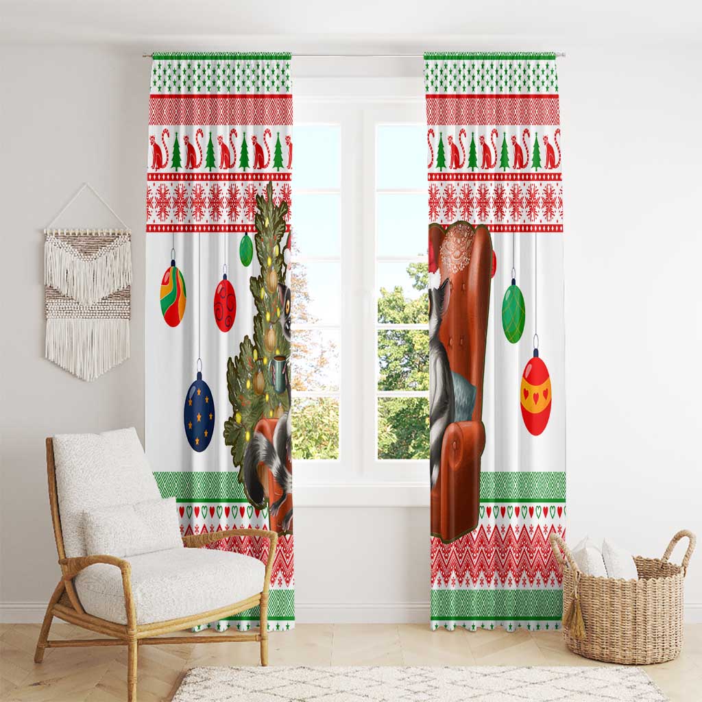 Madagascar Christmas Window Curtain with Lemur Santa Hat Holiday Tree and Festive Pattern - Wonder Print Shop