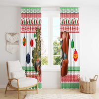 Madagascar Christmas Window Curtain with Lemur Santa Hat Holiday Tree and Festive Pattern - Wonder Print Shop