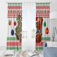 Madagascar Christmas Window Curtain with Lemur Santa Hat Holiday Tree and Festive Pattern - Wonder Print Shop