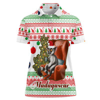 Madagascar Christmas Women Polo Shirt with Lemur Santa Hat Holiday Tree and Festive Pattern - Wonder Print Shop