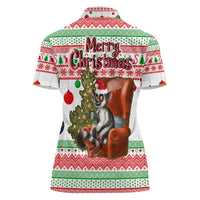 Madagascar Christmas Women Polo Shirt with Lemur Santa Hat Holiday Tree and Festive Pattern - Wonder Print Shop