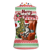Madagascar Christmas Women Sleeveless Polo Shirt with Lemur Santa Hat Holiday Tree and Festive Pattern - Wonder Print Shop