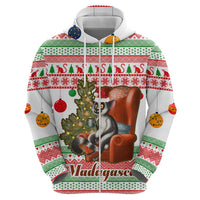 Madagascar Christmas Zip Hoodie with Lemur Santa Hat Holiday Tree and Festive Pattern - Wonder Print Shop