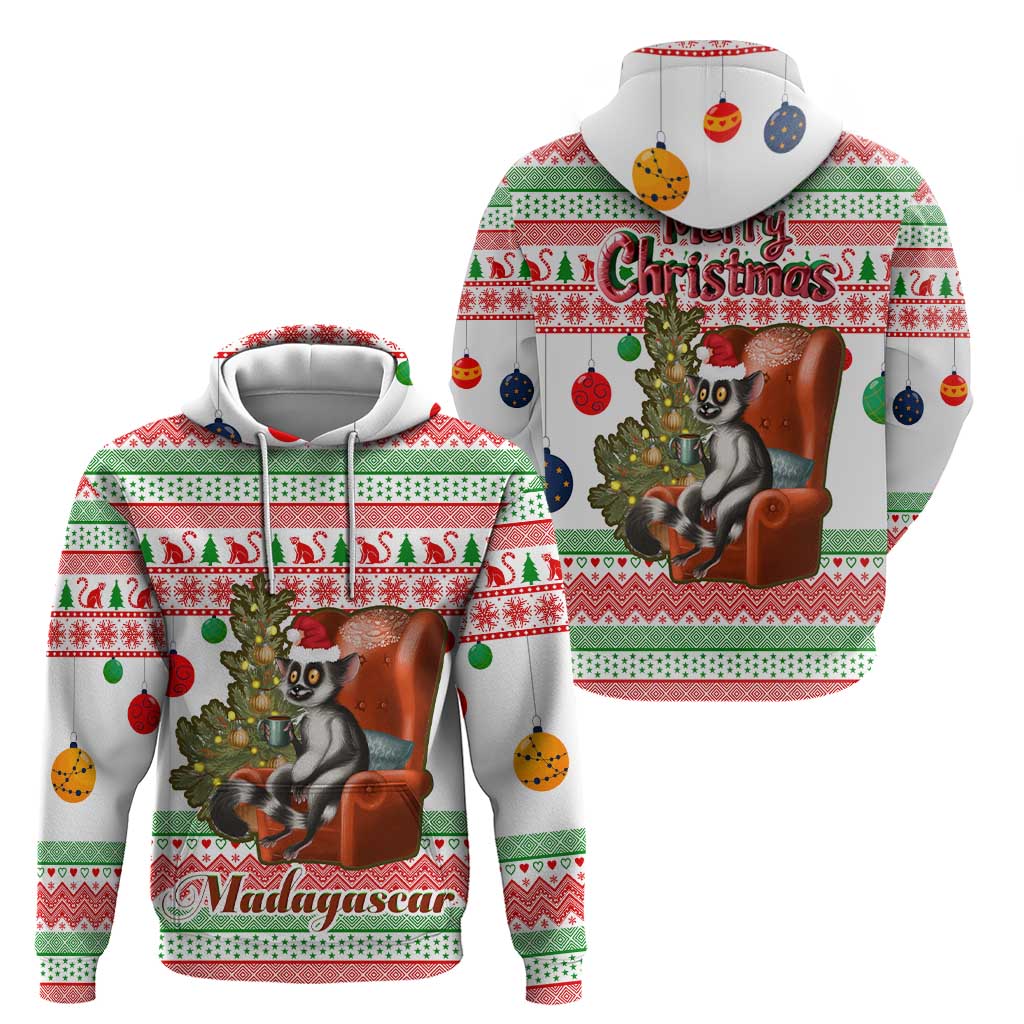 Madagascar Christmas Zip Hoodie with Lemur Santa Hat Holiday Tree and Festive Pattern - Wonder Print Shop