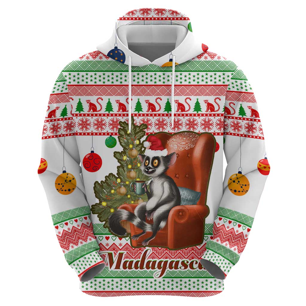 Madagascar Christmas Zip Hoodie with Lemur Santa Hat Holiday Tree and Festive Pattern - Wonder Print Shop